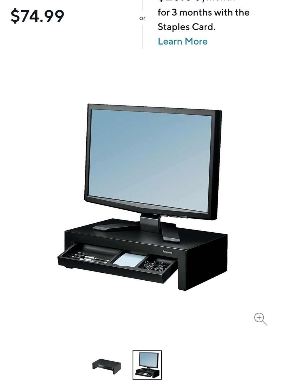 Black Monitor Riser with Drawer - Ergonomic Laptop & Desktop Stand